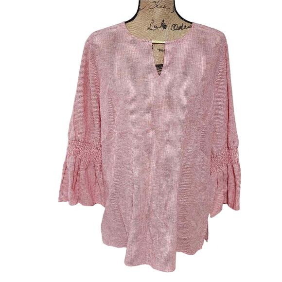 Michael Kors Tops - Michael Kors pink and white linen blend bell sleeve tunic Top size XL NEW!!!